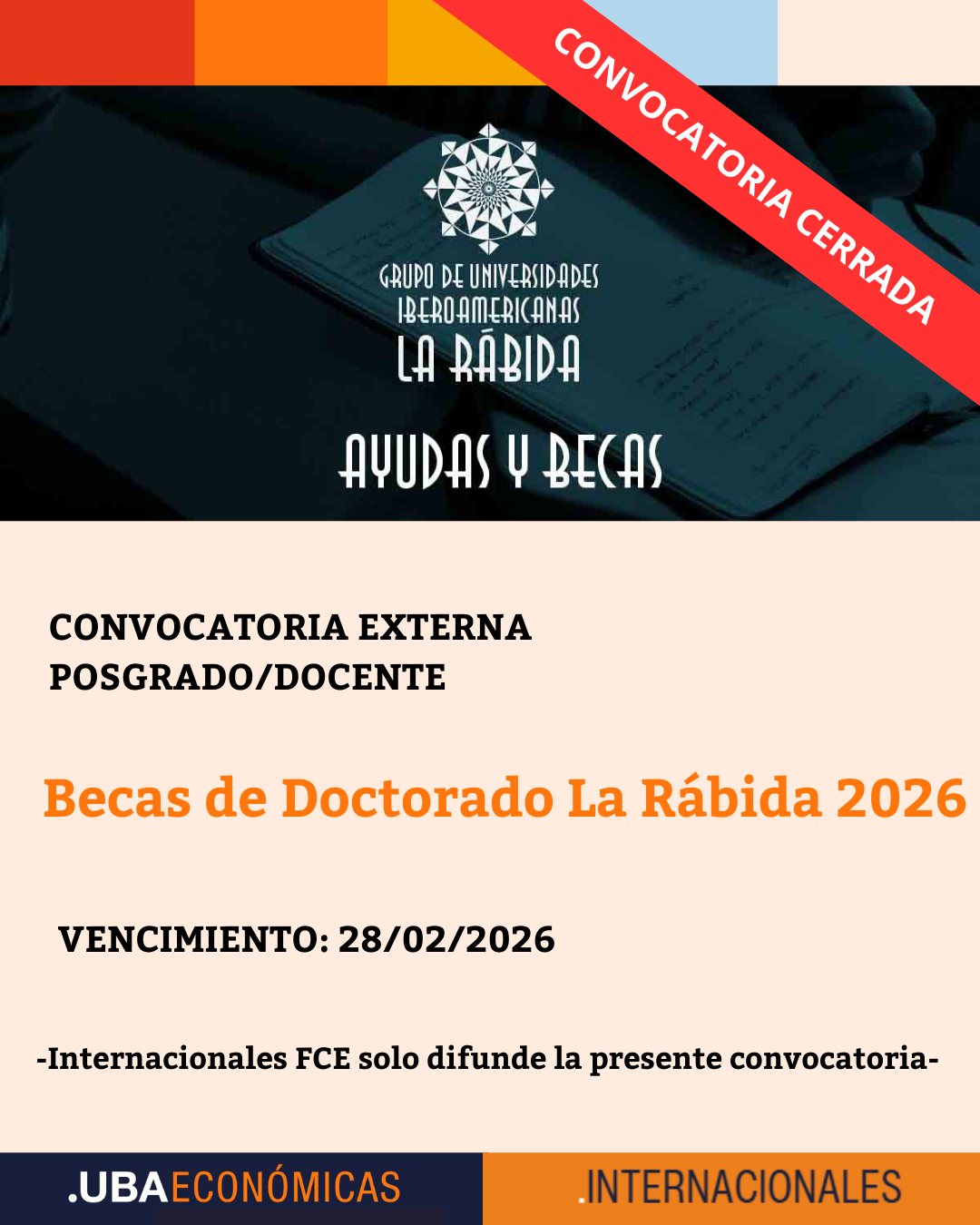 -CONVOCATORIA CERRADA- Becas de Doctorado La Rábida 2026