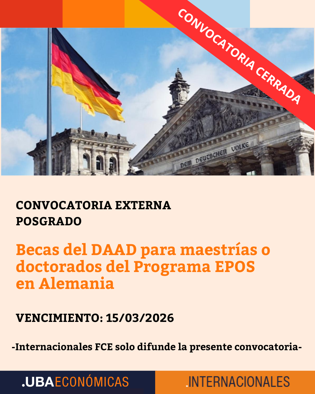 -CONVOCATORIA CERRADA- Becas del DAAD para maestrías o doctorados del Programa EPOS en Alemania