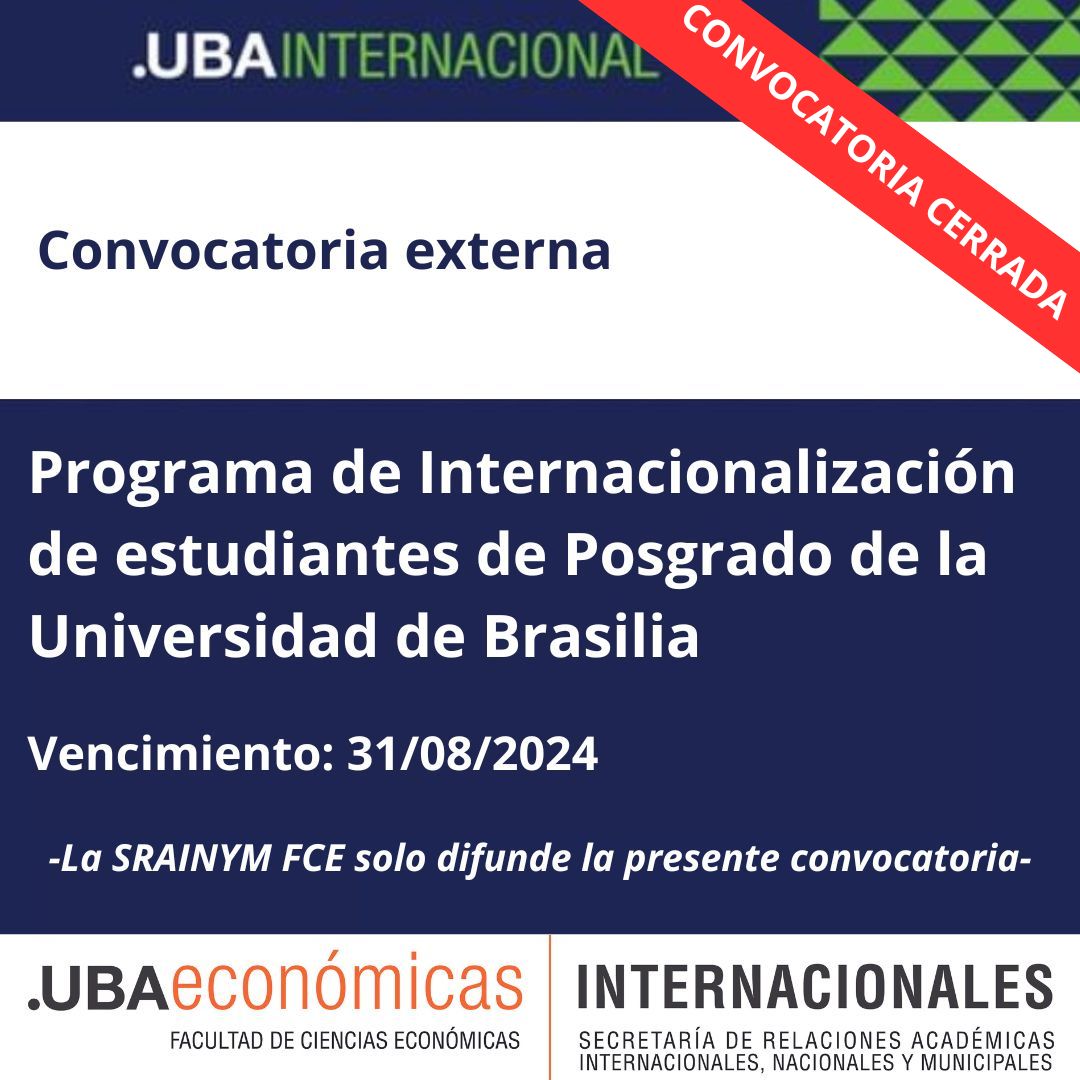 -CONVOCATORIA CERRADA- Programa de Internacionalización de estudiantes de Posgrado de la Universidad de Brasilia