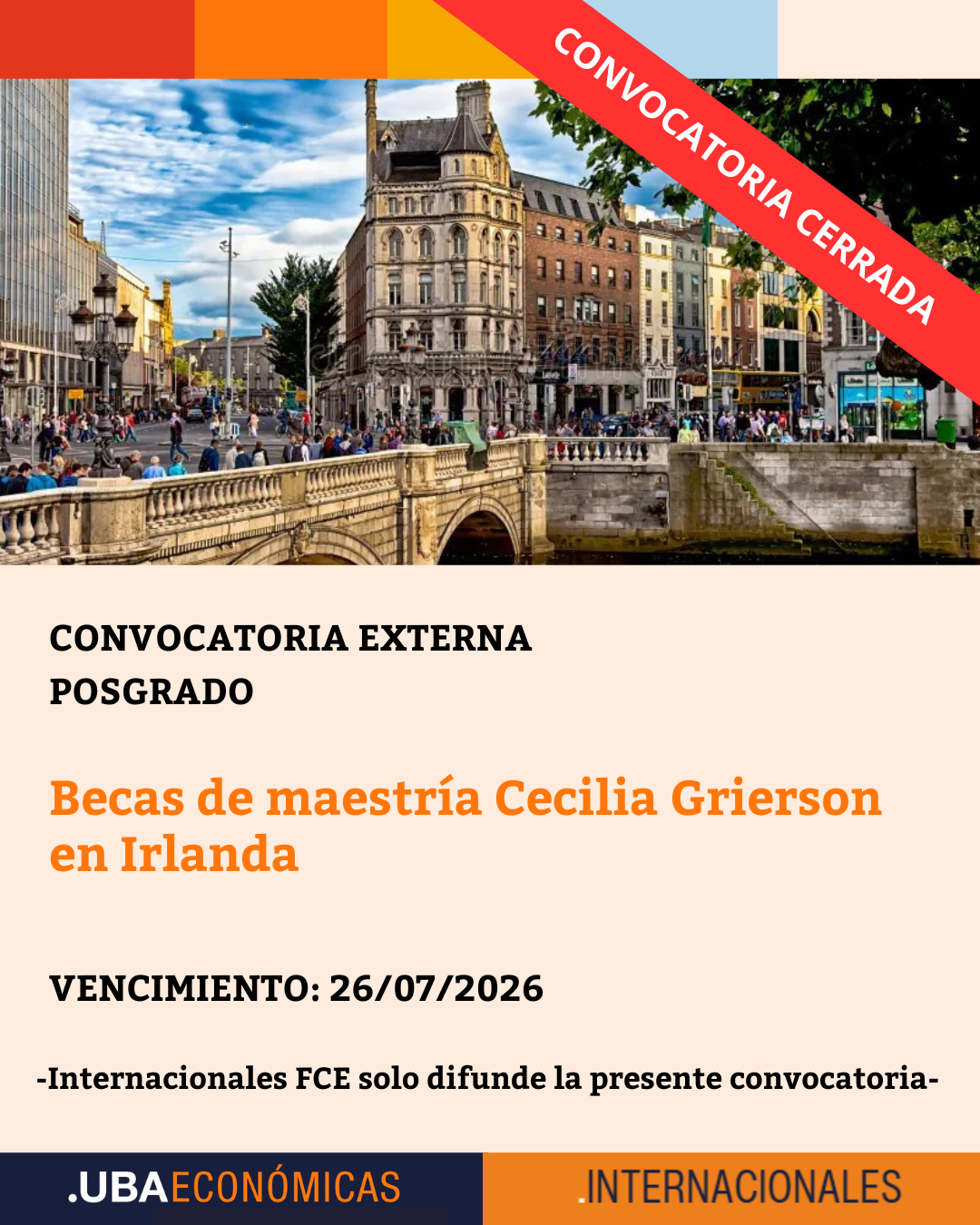 -CONVOCATORIA CERRADA- Becas de maestría Cecilia Grierson en Irlanda