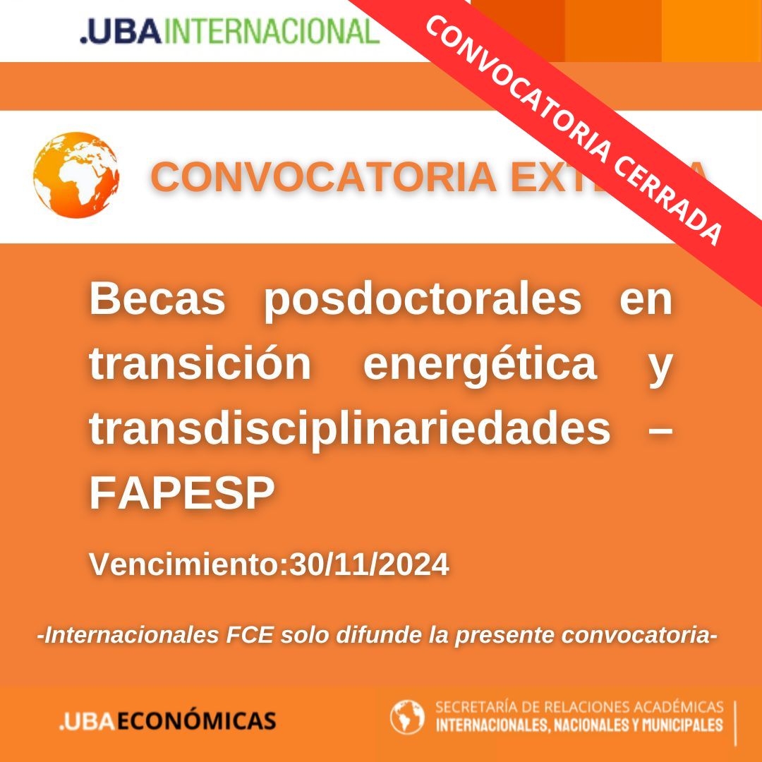 -CONVOCATORIA CERRADA- Becas posdoctorales en transición energética y transdisciplinariedades – FAPESP