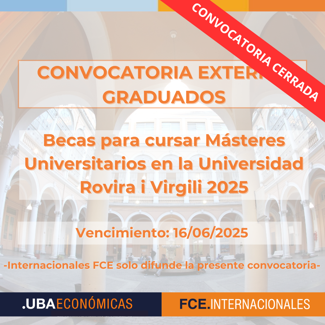 -CONVOCATORIA CERRADA- Becas para cursar Másteres Universitarios en la Universidad Rovira i Virgili 2025