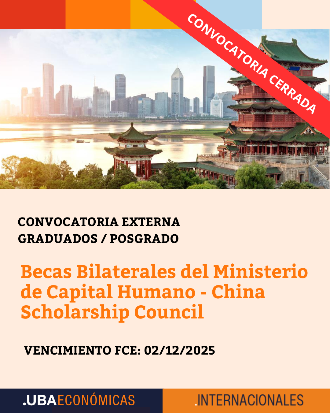 -CONVOCATORIA CERRADA- Becas Bilaterales del Ministerio de Capital Humano – China Scholarship Council