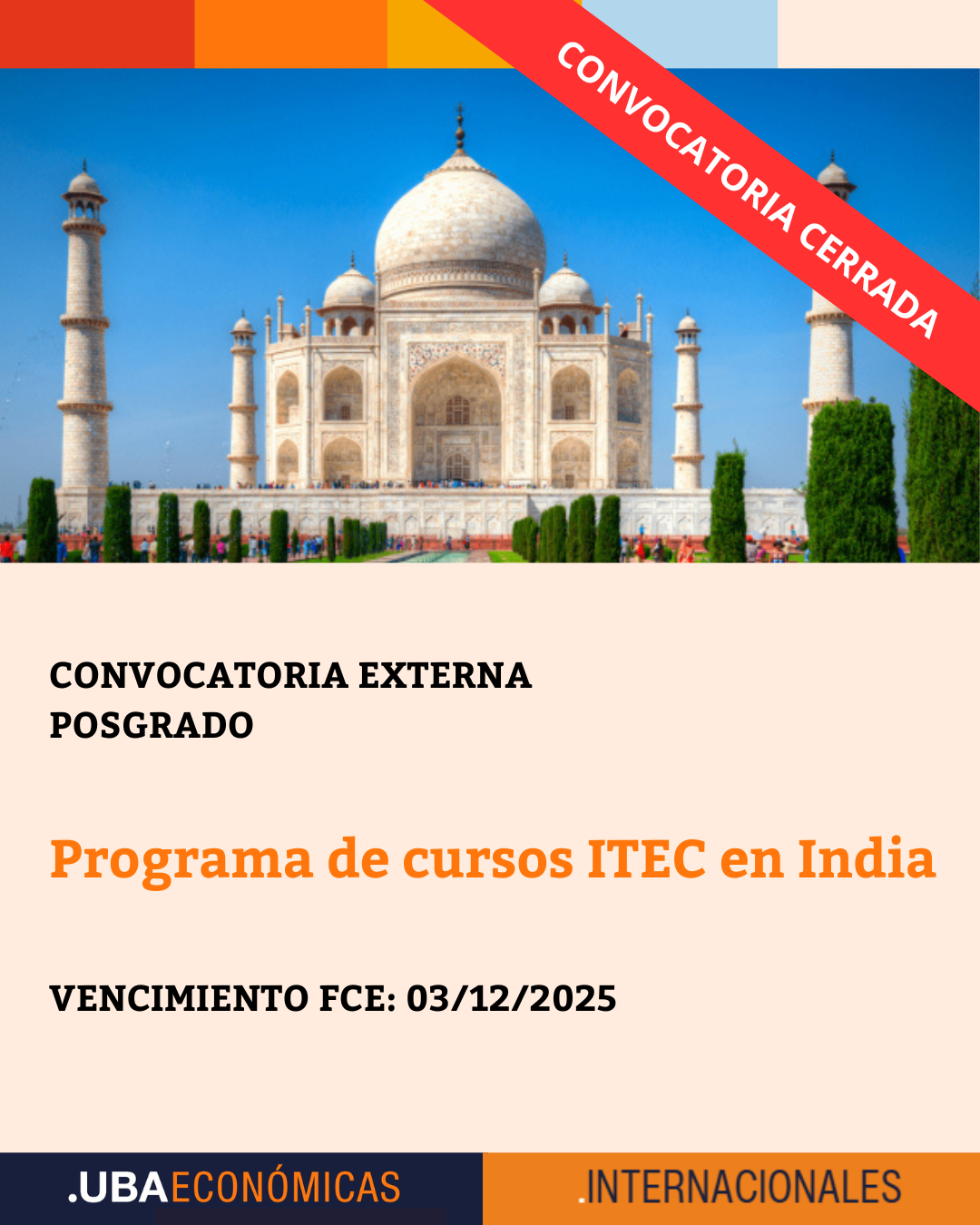 -CONVOCATORIA CERRADA- Programa de cursos ITEC en India