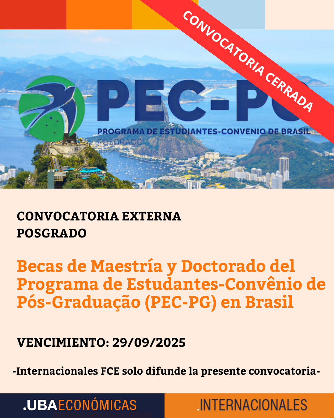 -CONVOCATORIA CERRADA- Becas de Maestría y Doctorado del Programa de Estudantes-Convênio de Pós-Graduação (PEC-PG) en Brasil