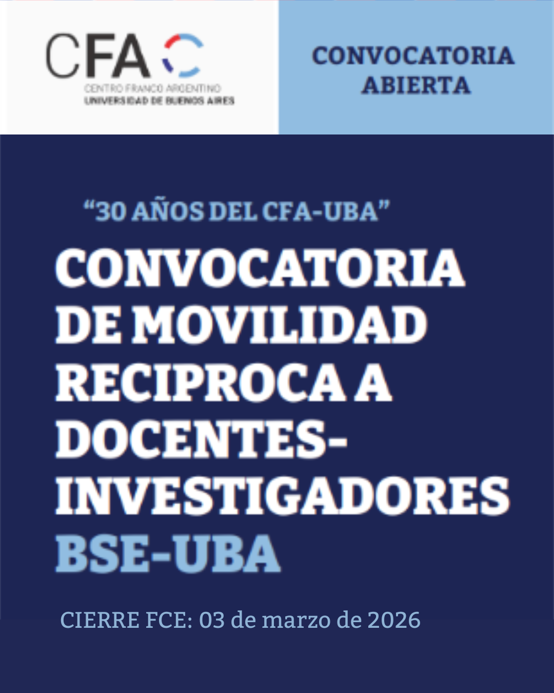 CONVOCATORIA DE MOVILIDAD RECIPROCA A DOCENTES INVESTIGADORES BSE-UBA