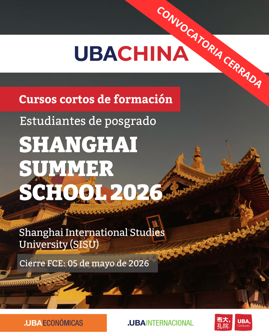 -CONVOCATORIA CERRADA- Programa UBA – CHINA Cursos cortos de formación Shanghai Summer School 2026 (Estudiantes de posgrado)