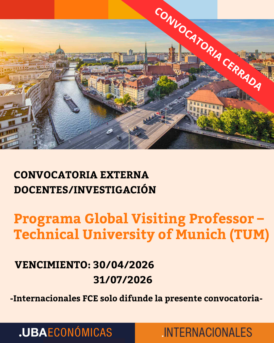 -CONVOCATORIA CERRADA- Programa Global Visiting Professor – Technical University of Munich (TUM)